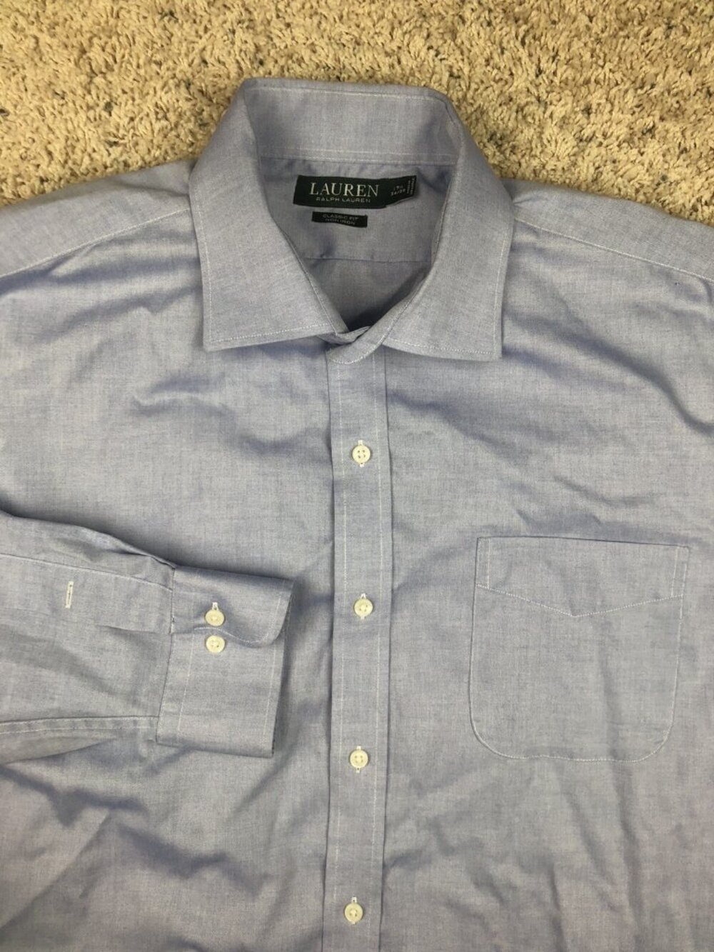 Lauren Ralph Lauren Size 17.5 34/35 Classic Fit Blue Long Sleeve Button Up Shirt